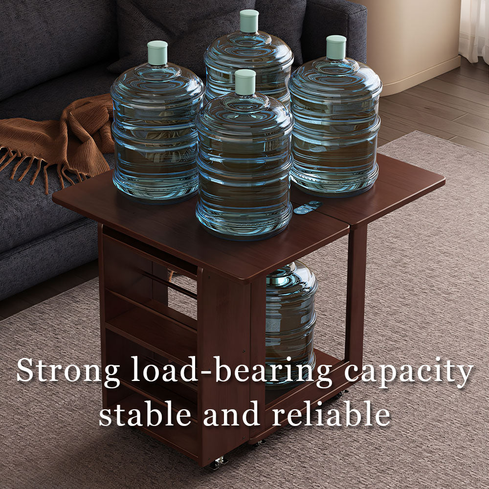 Modern Extendable Coffee Table with Storage Rolling Wooden Coffee Table with Swivel Casters and Shelves Multi-Functional Living Room Table