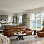 Load image into Gallery viewer, 119.2'' Modern Genuine Leather Power Reclining Sofa Remote Control Adjustable Seats Brown Leather Couch

