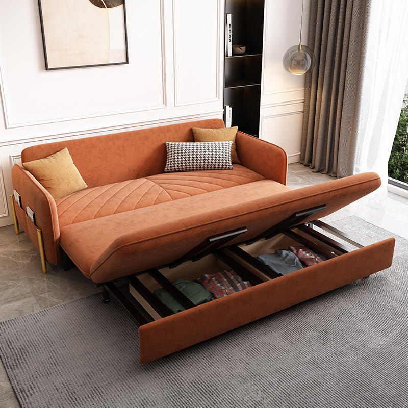 Sofa Bed Solid Wood Metal Frame Velvet Upholstery Storage Drawer Convertible