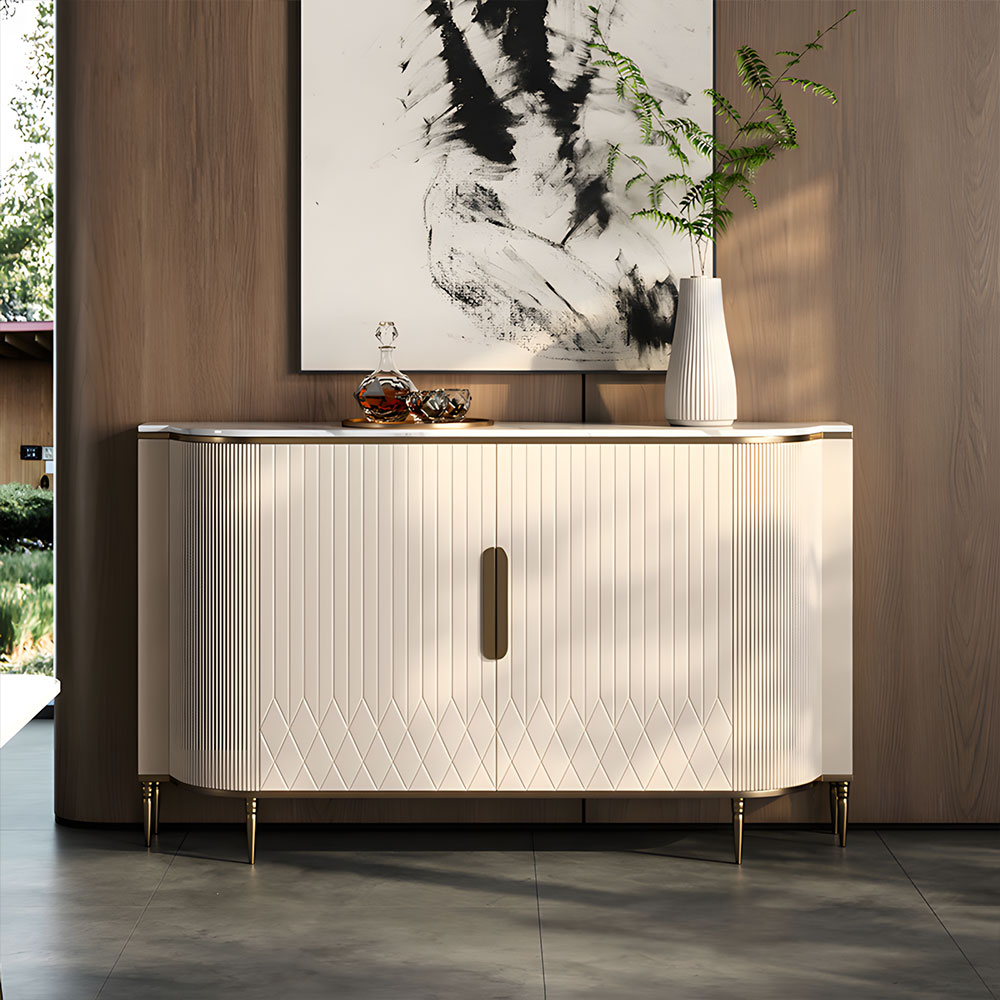 54.6" Elegant Cream White Sideboard Buffet Cabinet with Adjustable Shelves