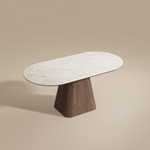 Load image into Gallery viewer, Oval Dining Table Solid Wood Walnut Veneer Base Scratch Resistant Sintered Stone Top Modern Stylish Design
