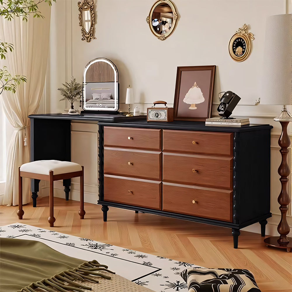 Solid Wood 6-Drawer Vanity Desk with Spacious Storage