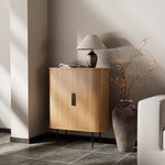 Load image into Gallery viewer, 31.2&quot; Storage Cabinet Curved Fluted Doors with Open Shelves and Metal Legs
