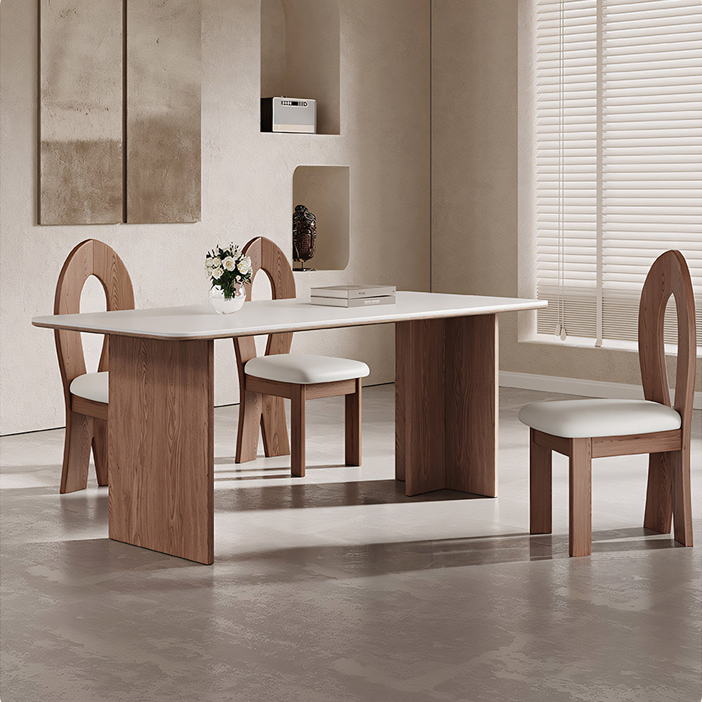 Modern Sculptural Dining Chair Set of 2 Solid Wood Frame Upholstered Seat Curved Loop Back Accent Chair