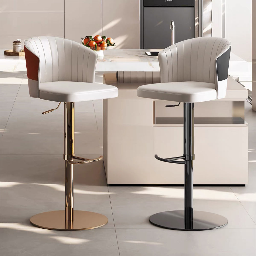 Modern Adjustable Swivel Bar Stool Cream Faux Leather Upholstered Counter Chair Stainless Steel Base 1 Piece
