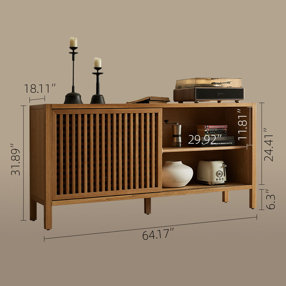 64'' Japanese-Style Wood Sideboard with Slatted Doors