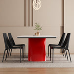 Load image into Gallery viewer, Modern Dining Table Red Sculptural Base Ceramic Stone Top

