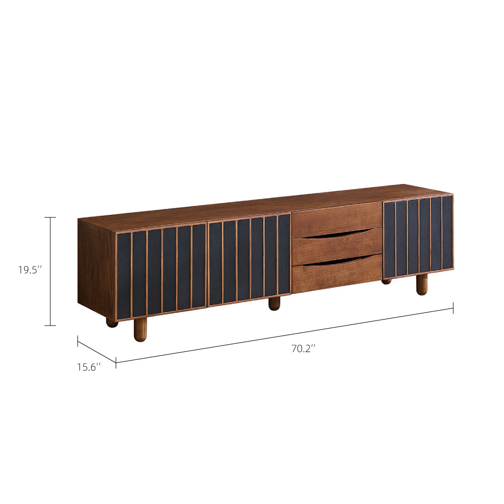 70.87" Mid-Century Fluted TV Console Natural Red Oak Vintage Style Ample Storage