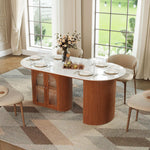 Load image into Gallery viewer, 70"/78"Modern Dining Table with Stone Top &amp; Storage Cabinet Scratch-Resistant Surface Double-Door Design and Solid Wood Legs
