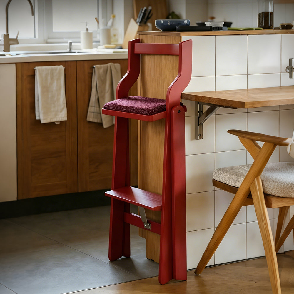 Modern Minimalist Counter Stool Solid Wood Bar Chair with Upholstered Seat 1 Piece