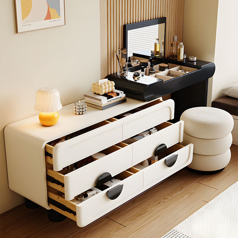 Modern Makeup Vanity Table Set with Mirror Stool & Storage Cabinet