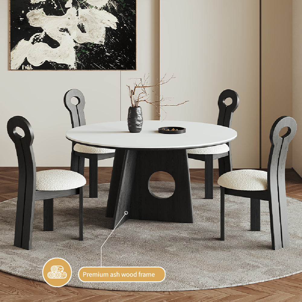 Contemporary Round Dining Table Black Wooden Base