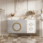 Load image into Gallery viewer, 62.4" Sleek Modern White and Gold Buffet Cabinet with Circular Accents
