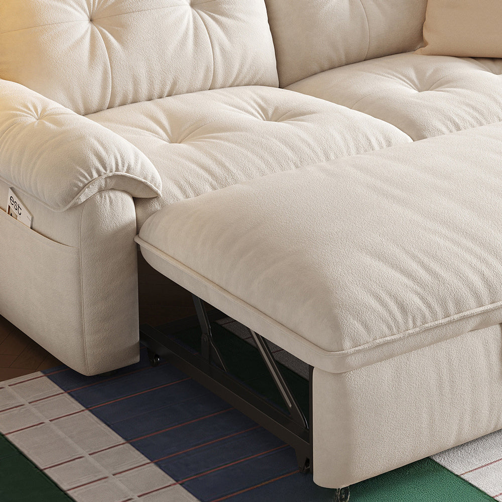 Modern Convertible Sofa Bed Tufted Fabric Sleeper Sofa Space Saving Pull Out Couch  Description