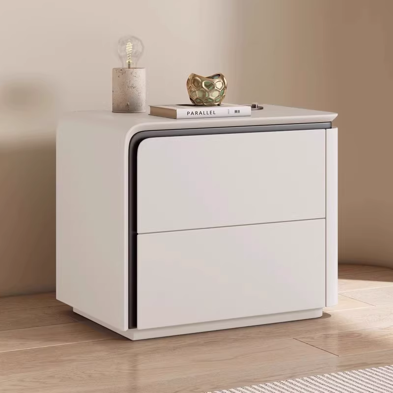 Modern Minimalist Bedside Table with Rounded Edges Two-Drawer Nightstand for Bedroom