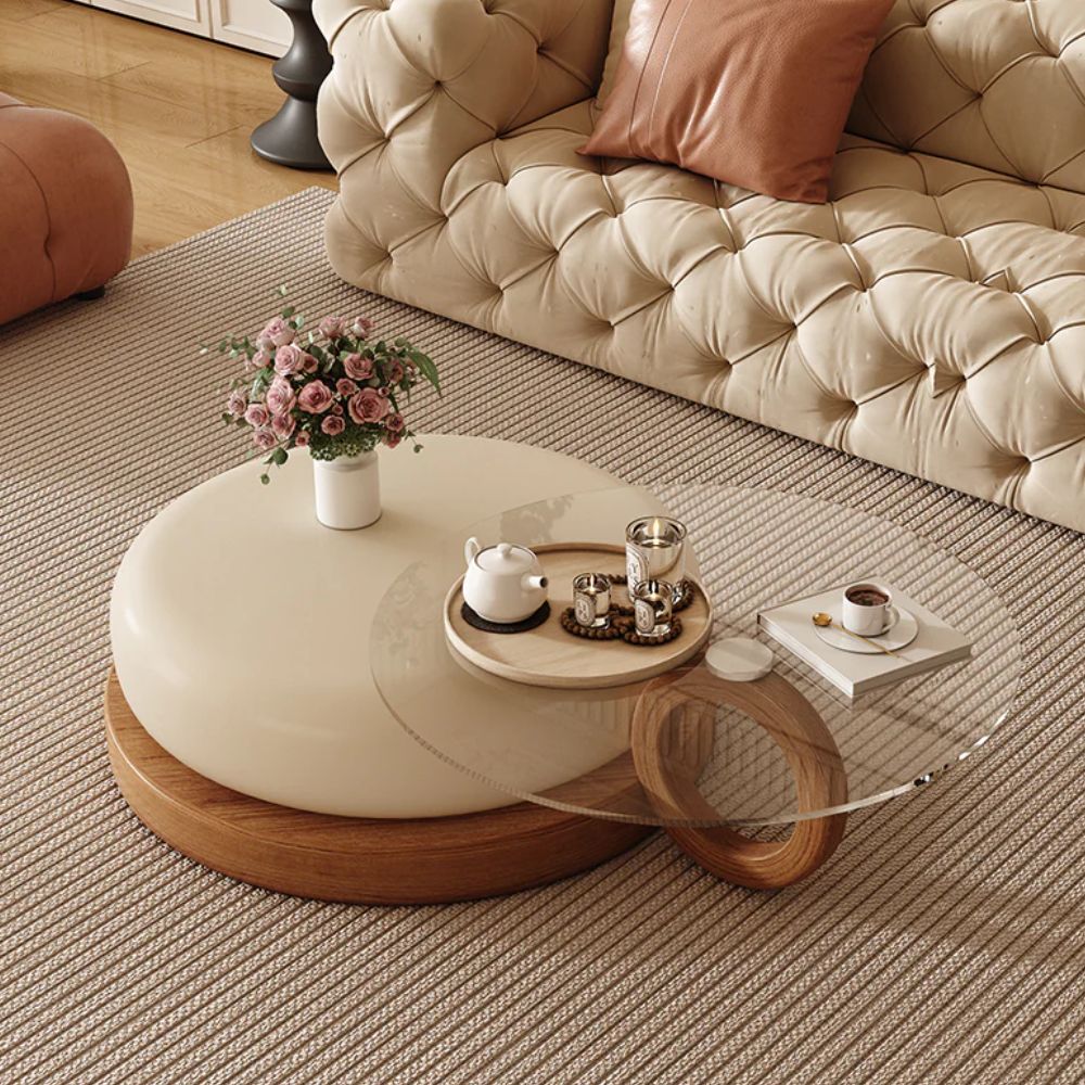 Round Artistic Coffee Table Sculptural Geometry Tiered Design Modern