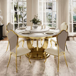 Load image into Gallery viewer, Round Dining Table with Lazy Susa Ceramic Top Gold Metal Base for 4-6 People

