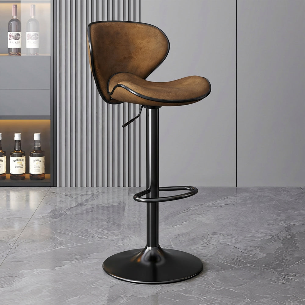 Modern Adjustable Swivel Bar Stool Brown Faux Leather Seat Black Metal Base Counter Height Bar Chair 1 Piece