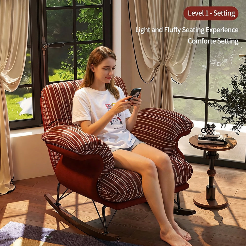 Modern Rocking Lounge Chair Striped Upholstery Accent Chair Curved Armrest Relax Chair