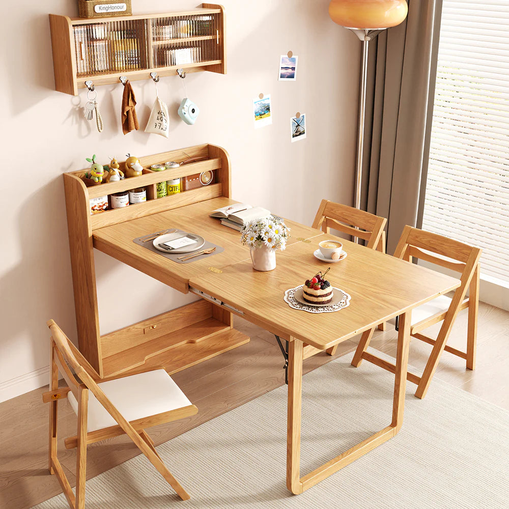 62''Foldable Multifunctional Dining Table Integrated Storage Solid Wood Texture Multi-Scene Fit