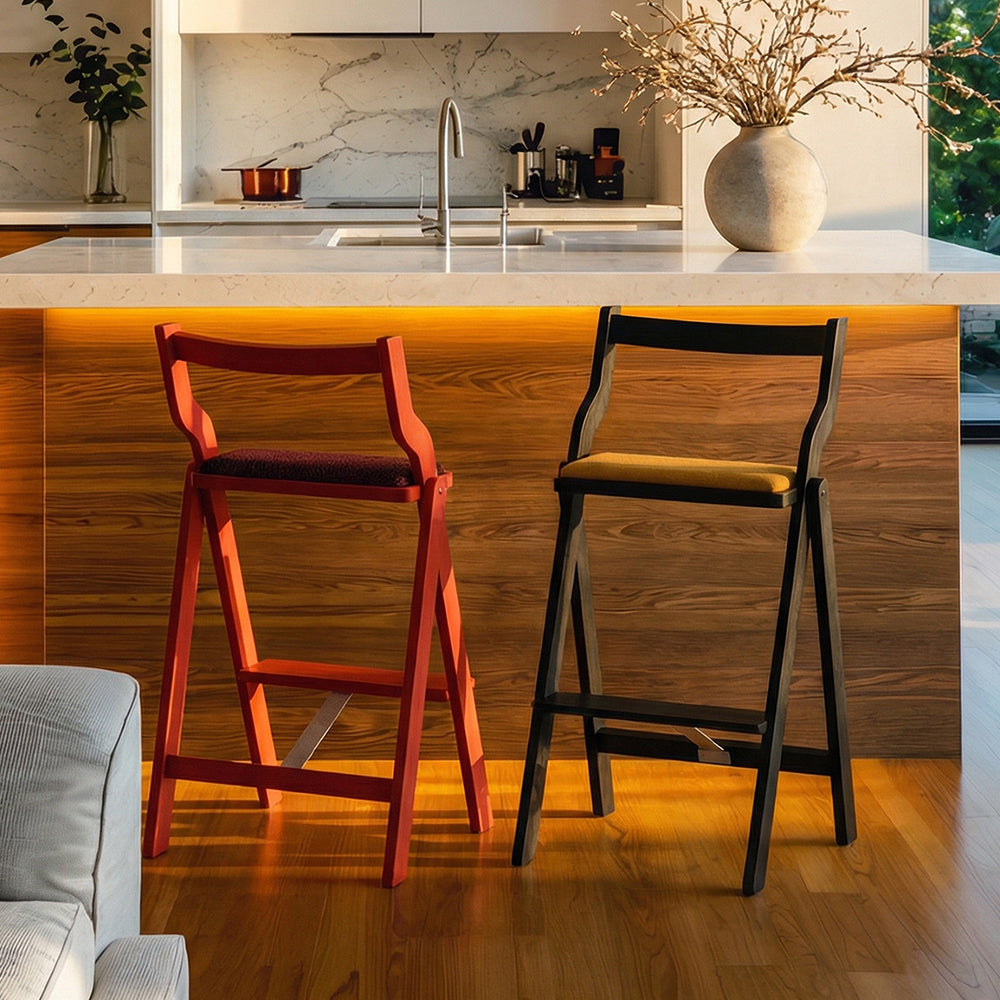 Modern Minimalist Counter Stool Solid Wood Bar Chair with Upholstered Seat 1 Piece