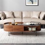 Load image into Gallery viewer, 50.7&quot; Modern Storage Coffee Table Tempered Glass Top Walnut Minimalist Design

