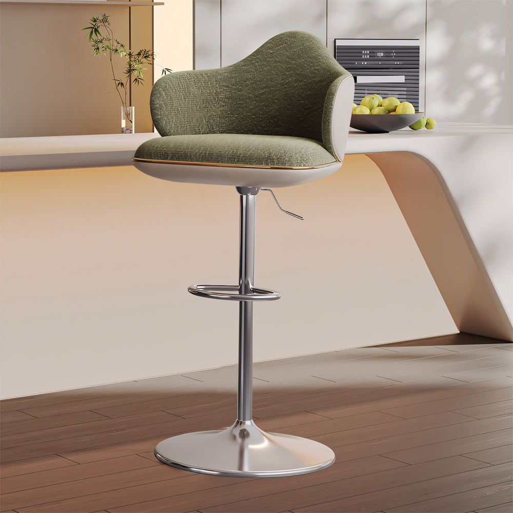 Modern Adjustable Swivel Bar Stool Burgundy Chenille Upholstered Seat Beige Accent Chrome Base Counter Height Bar Chair 1 Piece