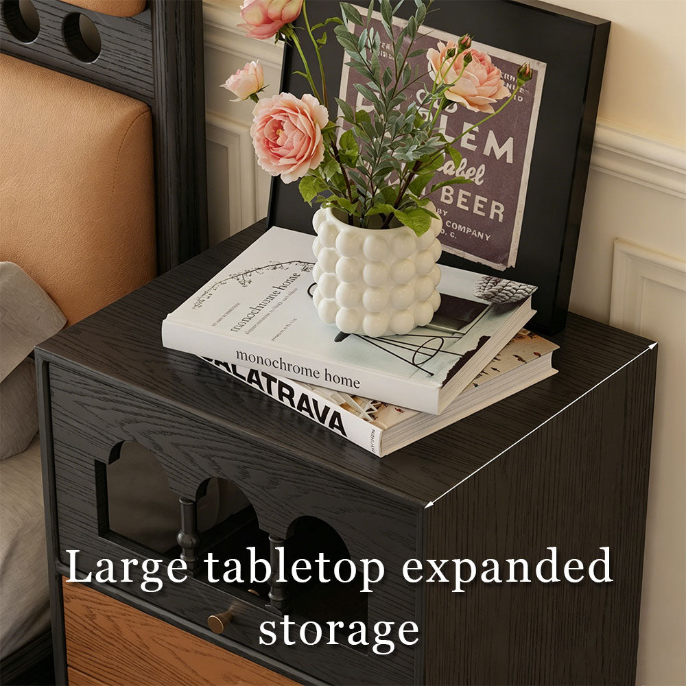 Modern Walnut Nightstand with Mirrored Drawer Mid Century Bedside Table