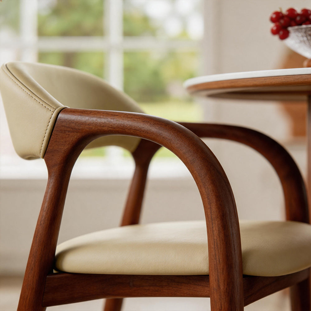 Modern Wood Dining Chair with Cream Upholstered Seat and Curved Arms 1 Piece