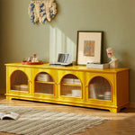 Load image into Gallery viewer, Modern Low-Profile TV Cabinet with Arched Glass Doors Freestanding Storage Console
