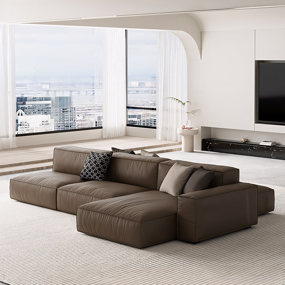 Modern Modular Top-Grain Leather Sectional Sofa
