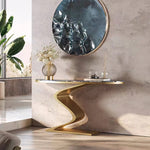 Load image into Gallery viewer, Elegant Console Table with Gold Base Design
