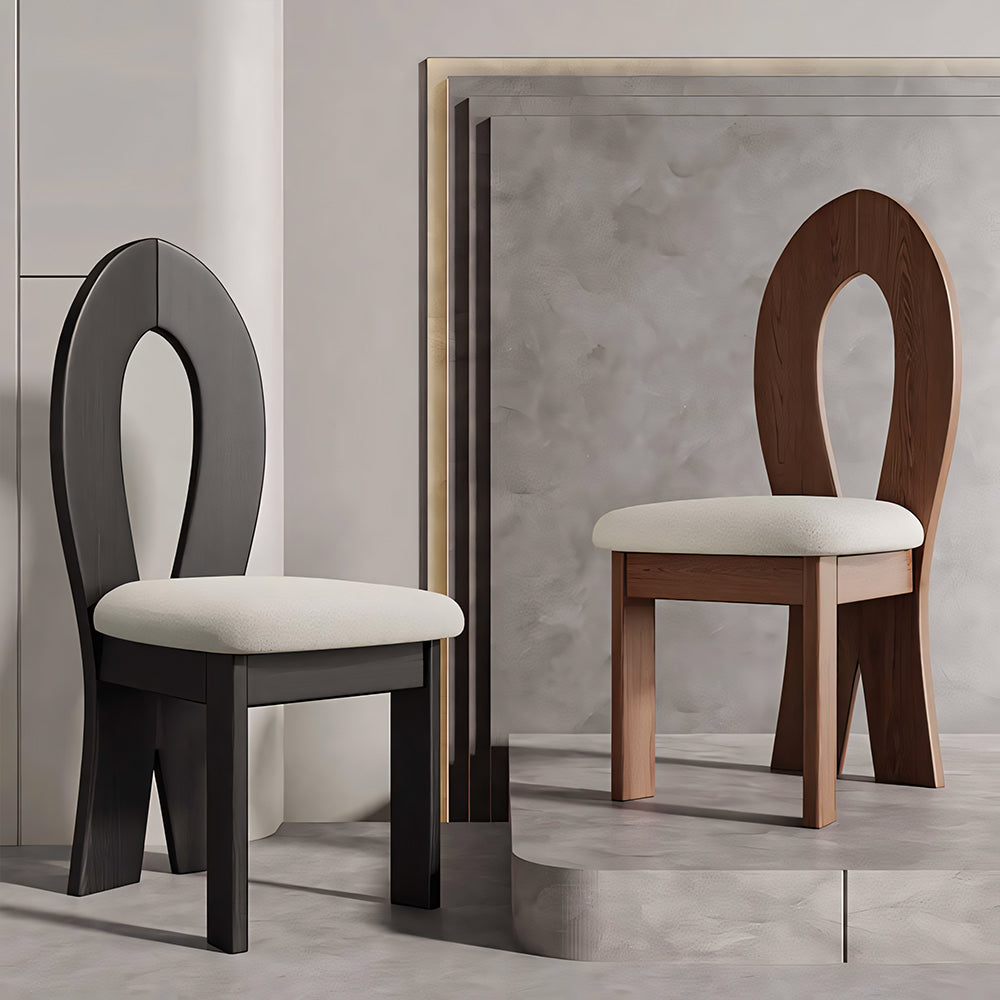 Modern Sculptural Dining Chair Set of 2 Solid Wood Frame Upholstered Seat Curved Loop Back Accent Chair
