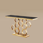 Load image into Gallery viewer, Elegant Honeycomb Base Console Table Contemporary Design with Luxurious Gold Accents
