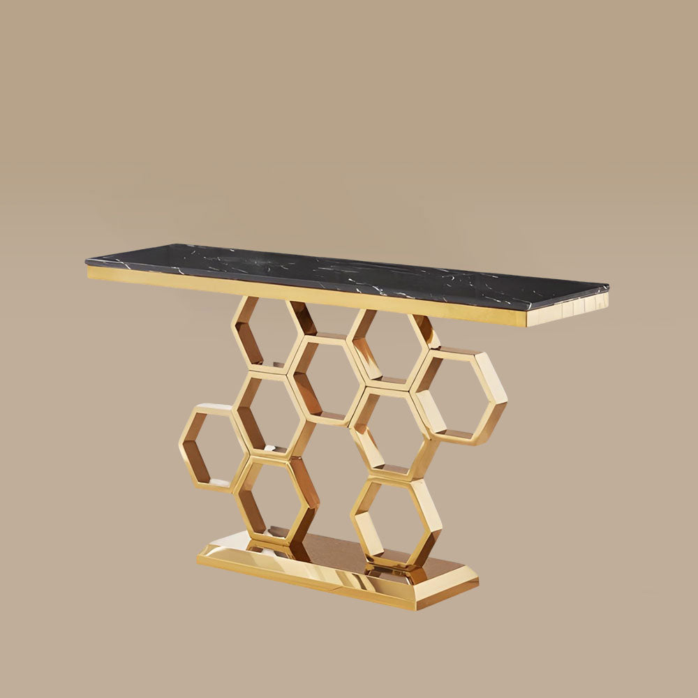 Elegant Honeycomb Base Console Table Contemporary Design with Luxurious Gold Accents