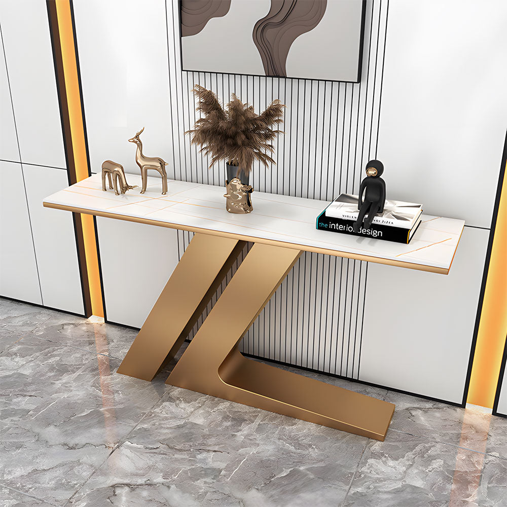 Golden Base Console Table with Decorative Accent
