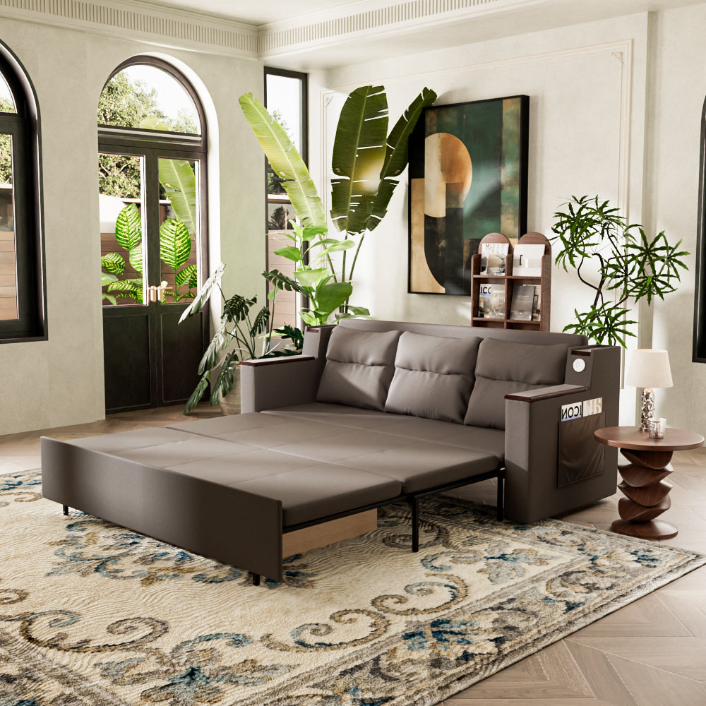 83'' 3-Seater Pull-Out Sleeper Sofa with Storage & USB Port