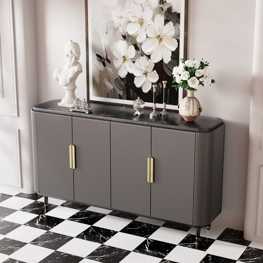 62.4'' Modern Luxury Elegant Gray and Gold Sideboard with Shelves