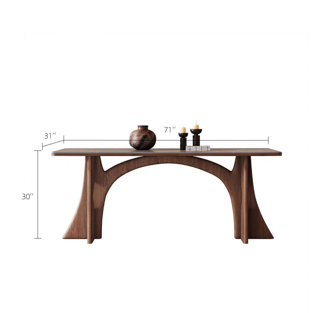 Dining Table Stone-Look Ceramic Top Solid Wood Base Modern Minimalist Design
