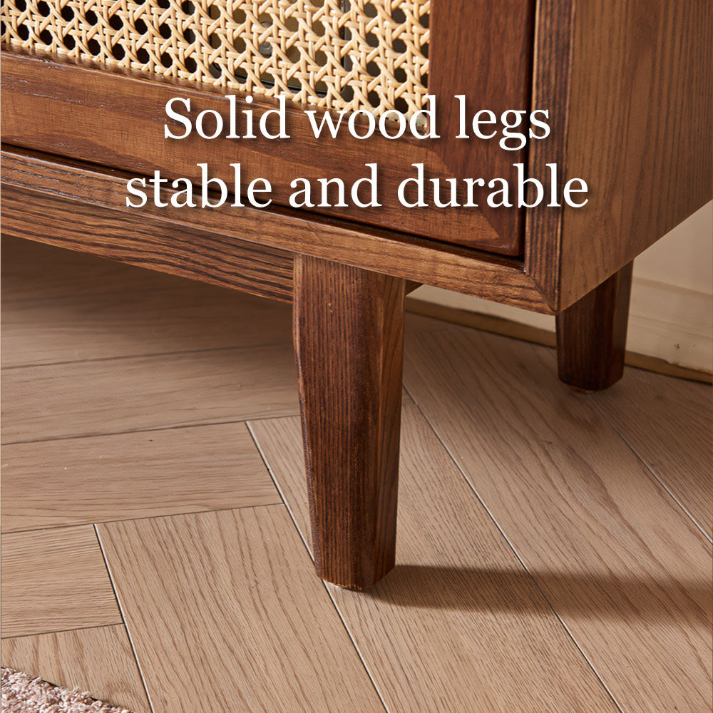 59'' Mid-Century Modern Rattan Door Sideboard Cabinet Solid Wood Buffet Storage Console for Dining Room & Living Room