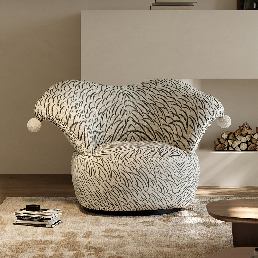 Curved Wingback Jester Style Swivel Chair with Soft Textile Upholstery