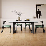 Load image into Gallery viewer, Rectangular Dining Table Solid Wood Legs Walnut Veneer Sintered Stone Top Modern Design
