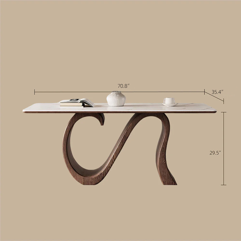 Walnut S-Base Marble-Effect Round Dining Table + White & Gold Circular-Accent Buffet Cabinet Set