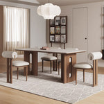 Load image into Gallery viewer, Modern Dining Table Set Solid Wood Legs Walnut Veneer Scratch Resistant Sintered Stone Top
