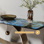 Load image into Gallery viewer, Luxurious Blue &amp; Gold Console Table with Elegant Circular Base
