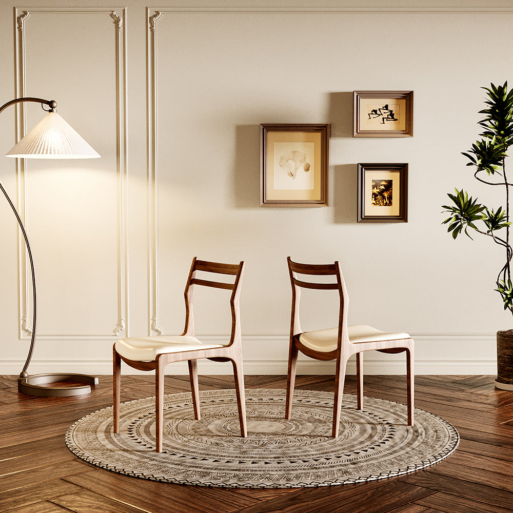 2PCS Wooden Dining Chair Ergonomic Backrest Minimalist Design Soft Leather Seat