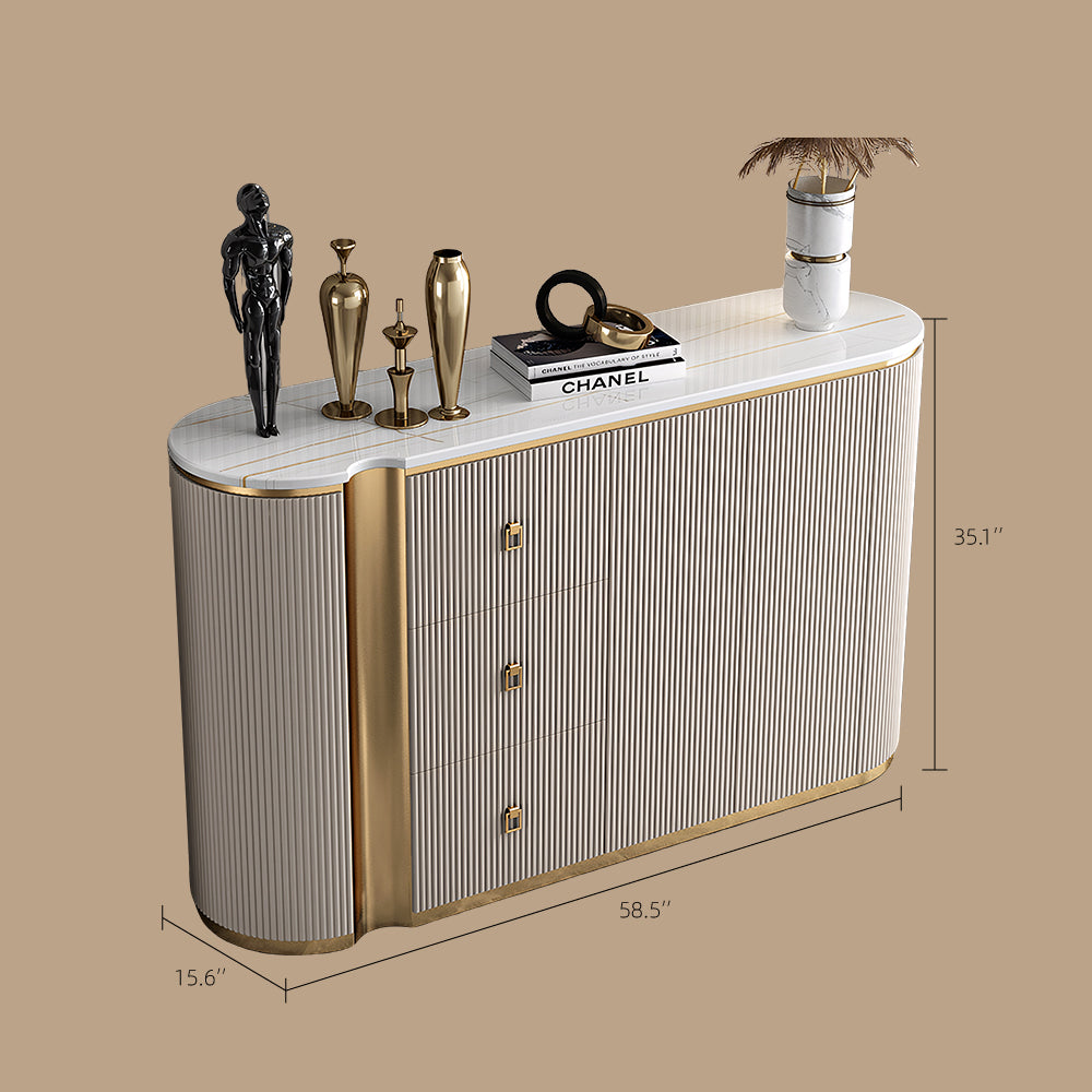 58.5'' Modern Luxe Sideboard with 3 Drawers Khaki & Gold Elegance
