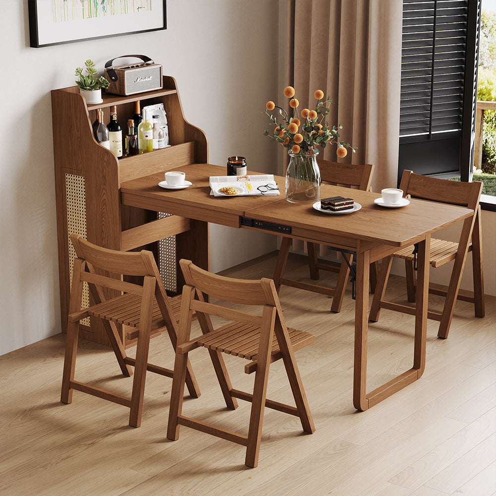69'' Rattan Dining Cabinet Table Set Foldable Storage Multi-Chair Design Solid Wood Finish