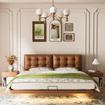 Load image into Gallery viewer, Modern Floating Bed with LED Lighting &amp; Upholstered Headboard
