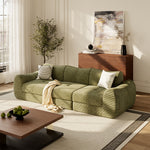 Load image into Gallery viewer, 101&#39;&#39; Convertible Sofa Bed Three Seater Olive Green Upholstered Tufted Cushion Modern Curved Arm Modular Design
